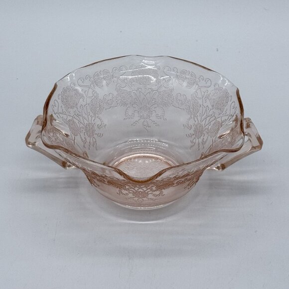 Vintage Hazel Atlas Florentine Poppy Pink Depression Glass Double Handle Bowl 6" - Picture 7 of 8